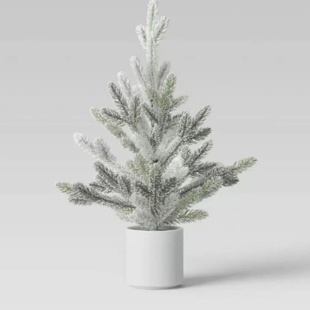 Threshold 22" Artificial Potted Mini Christmas Tree White Snowy